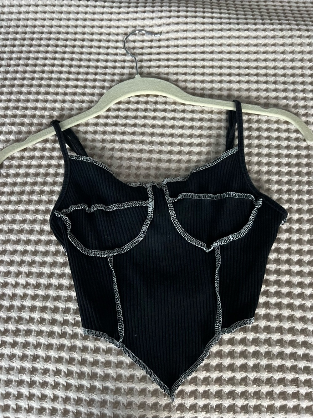 Black Ribbed Seam-Detail Bustier Top